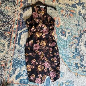 Elizabeth and James Black and Purple Floral Midi Dress
